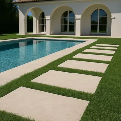 Dalle de carrelage extérieur effet pierre naturelle de travertin 60x90 cm MYK-CR SAND-Aelle Carrelage Outlet