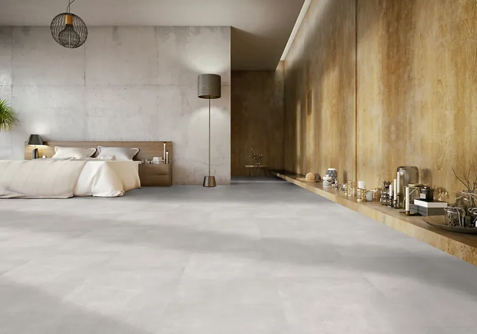 Gerflor Dalle PVC à clipser Senso Premium Rigide acoutisque béton gris 39,9 x 73 cm,