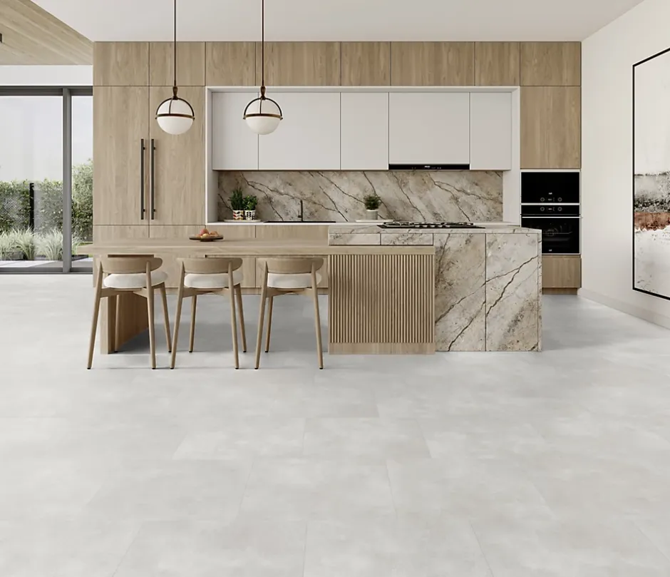 Gerflor Dalle PVC à clipser Senso Premium Rigide acoutisque béton gris 39,9 x 73 cm,