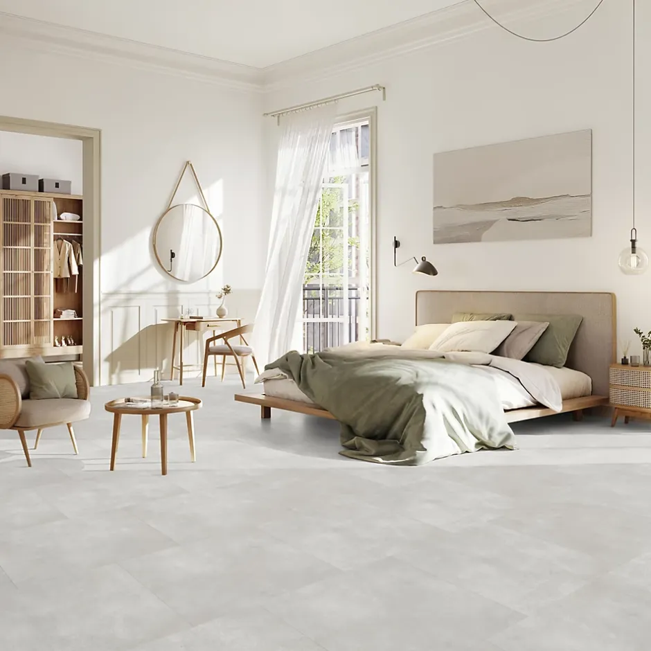 Gerflor Dalle PVC à clipser Senso Premium Rigide acoutisque béton gris 39,9 x 73 cm,