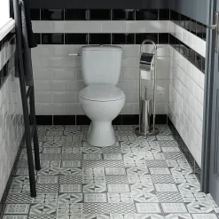 GoodHome Dalle PVC adhésive effet carreaux de ciment noir et blanc L.30,5 x l.30,5 cm x ép.2 mm, Poprock