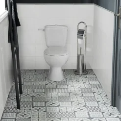 GoodHome Dalle PVC adhésive effet carreaux de ciment noir et blanc L.30,5 x l.30,5 cm x ép.2 mm, Poprock