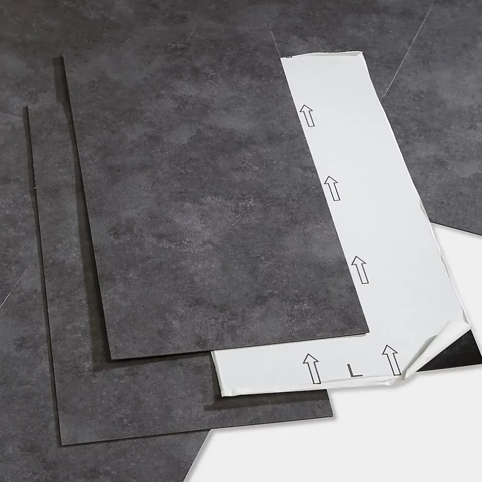 Dalle PVC adhésive PopRock Béton anthracite 30 x 60 cm (vendue au carton)-GoodHome