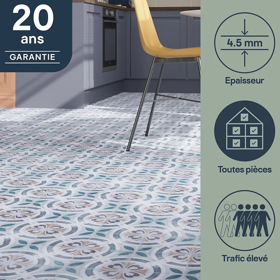 GoodHome Dalle PVC clipsable Mambo 63x32 cm décor carreaux ciment multico (vendue au carton)