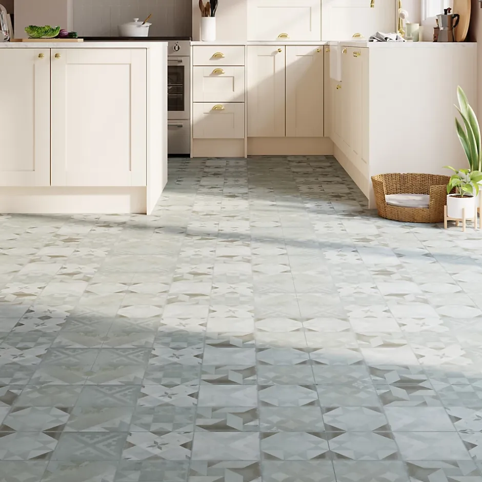 GoodHome Dalle PVC clipsable Mambo 63x32 cm décor carreaux ciment gris (vendue au carton)