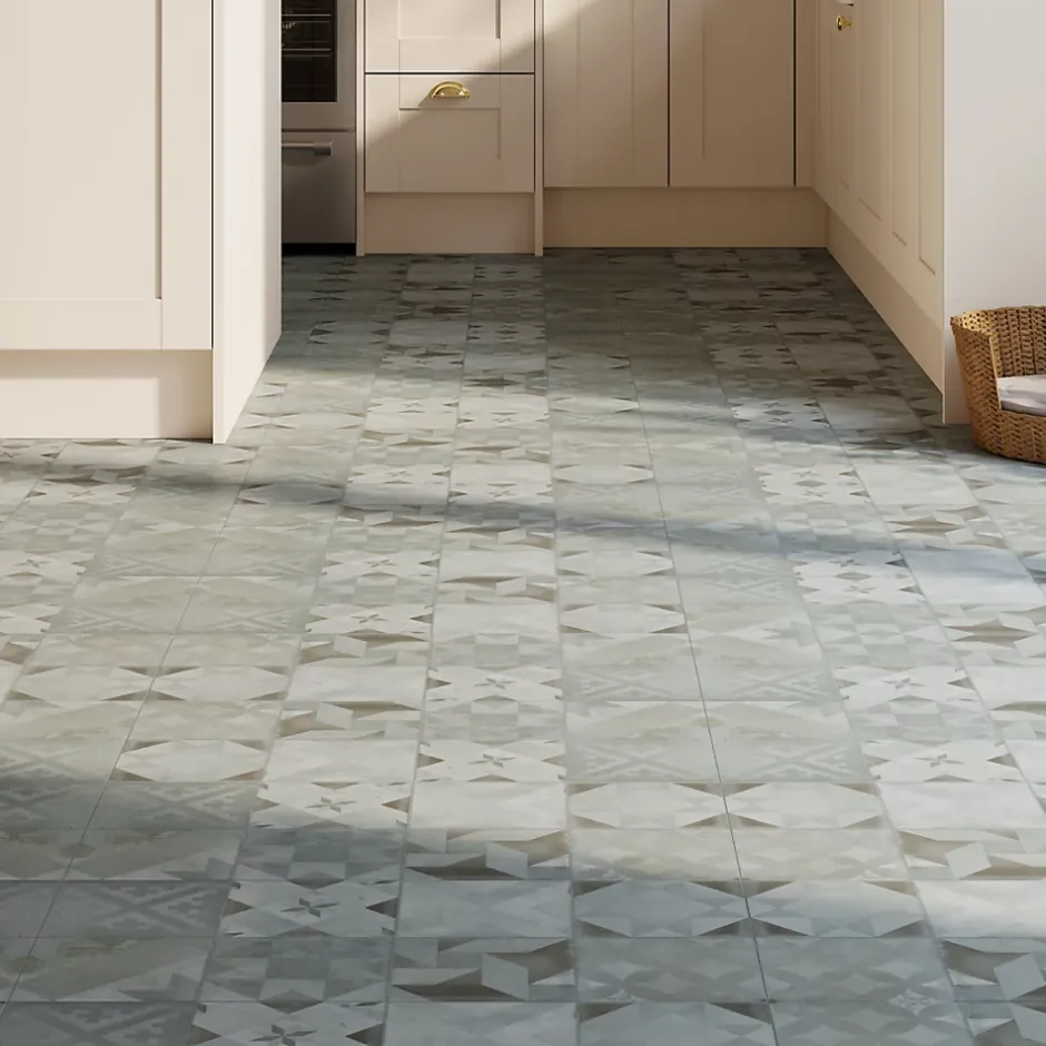 GoodHome Dalle PVC clipsable Mambo 63x32 cm décor carreaux ciment gris (vendue au carton)