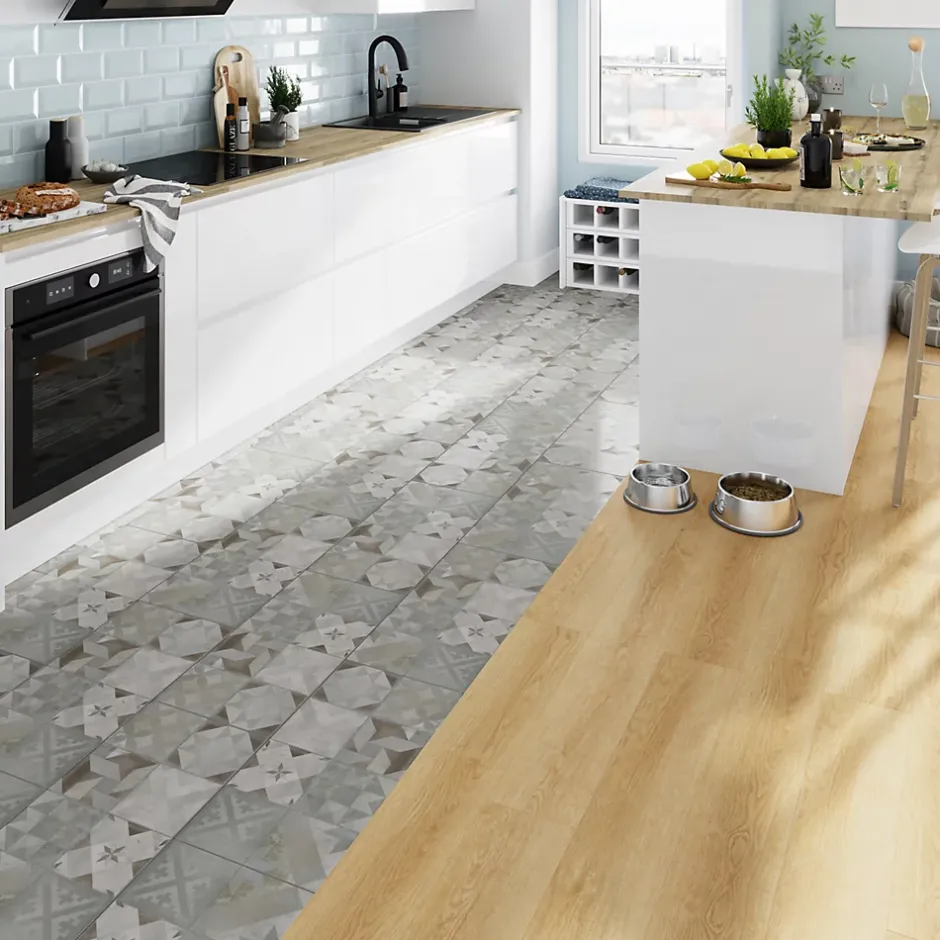 GoodHome Dalle PVC clipsable Mambo 63x32 cm décor carreaux ciment gris (vendue au carton)