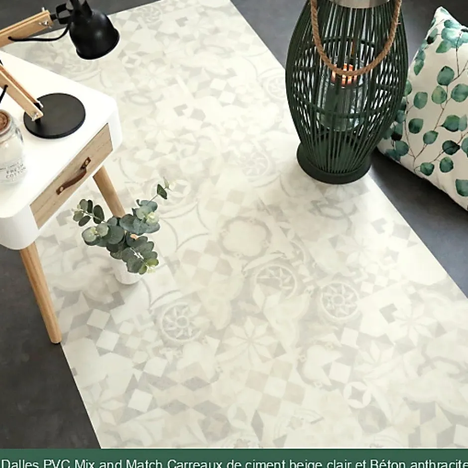 Dalle sol PVC Clipsable Mix and Match - Click 5G - Carreaux de ciment beige clair - Paquet de 1,49 m²-Décoweb Discount