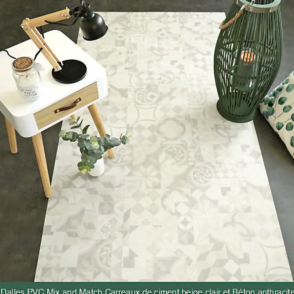 Dalle sol PVC Clipsable Mix and Match - Click 5G - Carreaux de ciment beige clair - Paquet de 1,49 m²-Décoweb Discount