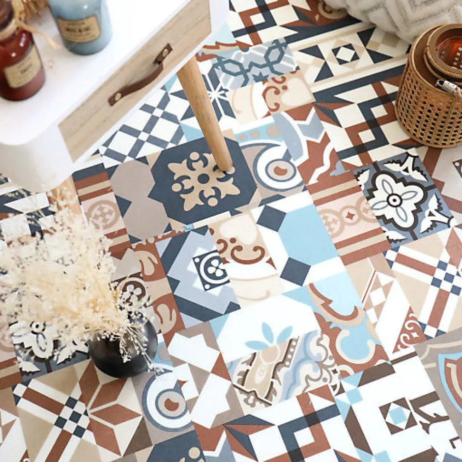 Décoweb Dalle sol PVC Clipsable Mix and Match - Click 5G - Carreaux de ciment patchwork terracotta - Paquet de 1,49 m²