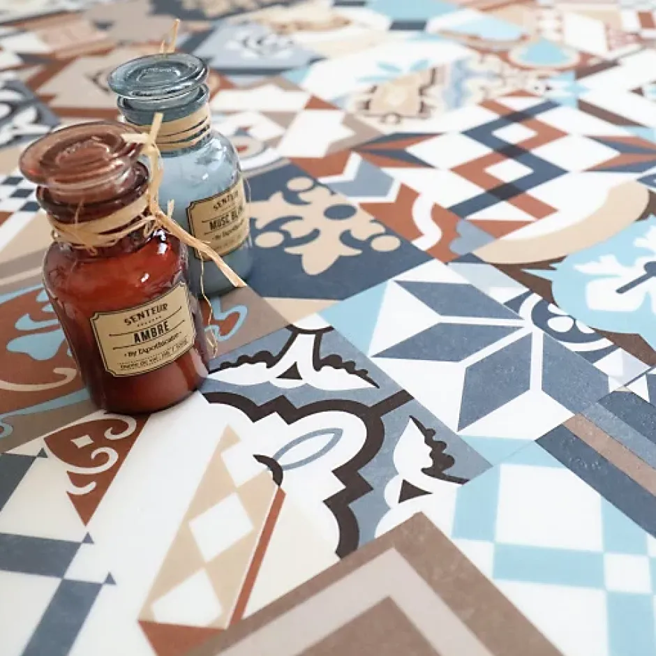 Décoweb Dalle sol PVC Clipsable Mix and Match - Click 5G - Carreaux de ciment patchwork terracotta - Paquet de 1,49 m²