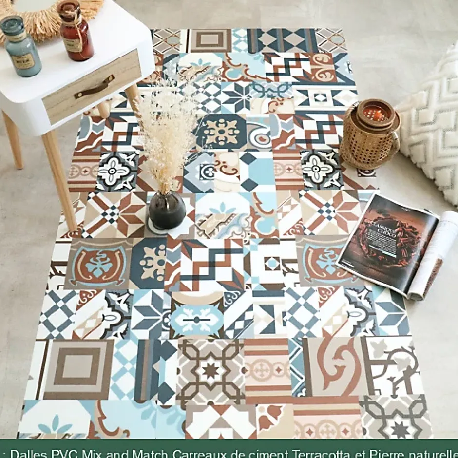 Décoweb Dalle sol PVC Clipsable Mix and Match - Click 5G - Carreaux de ciment patchwork terracotta - Paquet de 1,49 m²