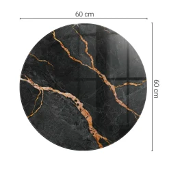 Dessus de table en verre trempé fi60 cm Motif marbré avec veines-Wallfluent Clearance