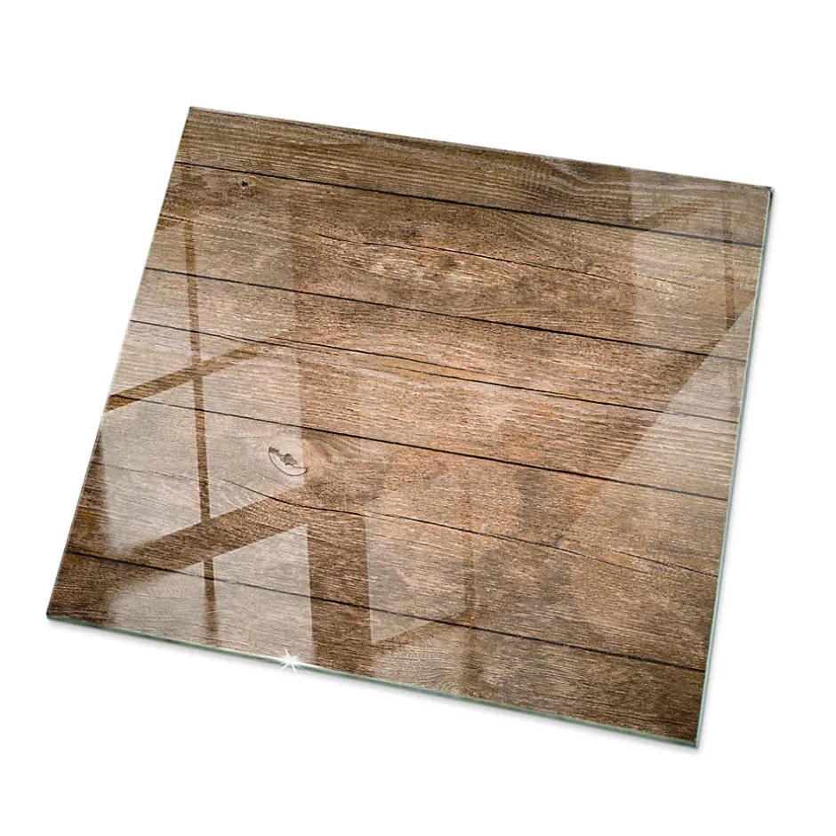 Dessus de table en verre trempé 60x60 cm Structure de planches en bois-Wallfluent Online