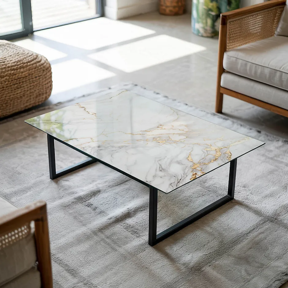 Dessus de table en verre trempé 80x60 cm Marbre élégant avec veines-Wallfluent Hot