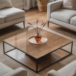 Wallfluent Dessus de table en verre trempé 60x60 cm Motif naturel du bois