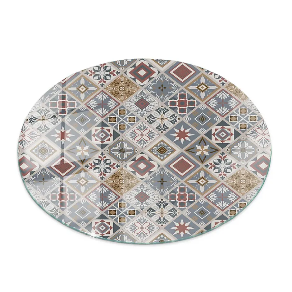 Wallfluent Dessus de table en verre trempé fi100 cm Motif mosaïque avec ornements