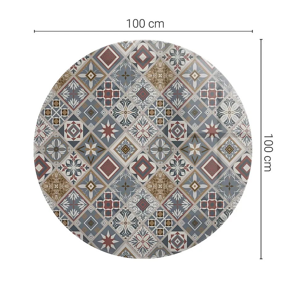 Wallfluent Dessus de table en verre trempé fi100 cm Motif mosaïque avec ornements