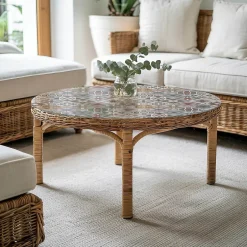 Dessus de table en verre trempé fi70 cm Motif mosaïque avec ornements-Wallfluent Online