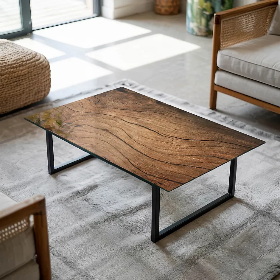 Wallfluent Dessus de table en verre trempé 100x70 cm Motif bois