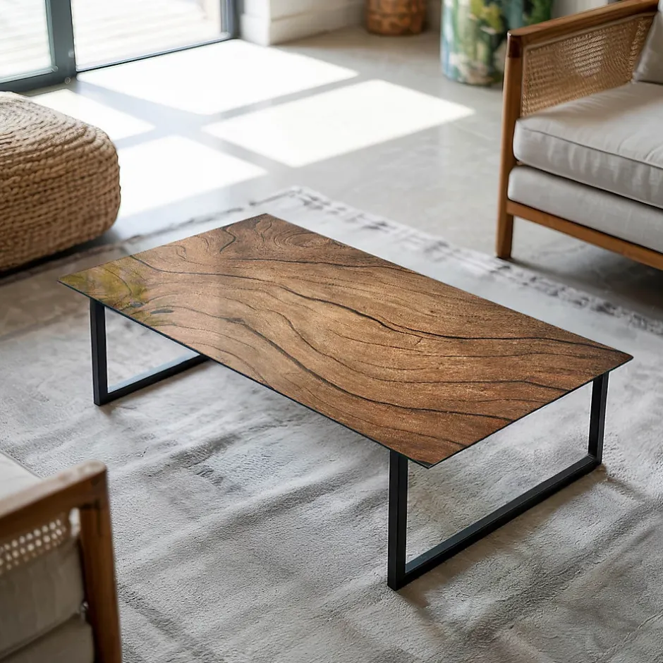 Wallfluent Dessus de table en verre trempé 120x60 cm Motif bois