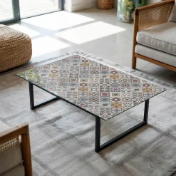 Wallfluent Dessus de table en verre trempé 100x70 cm Motif mosaïque avec ornements