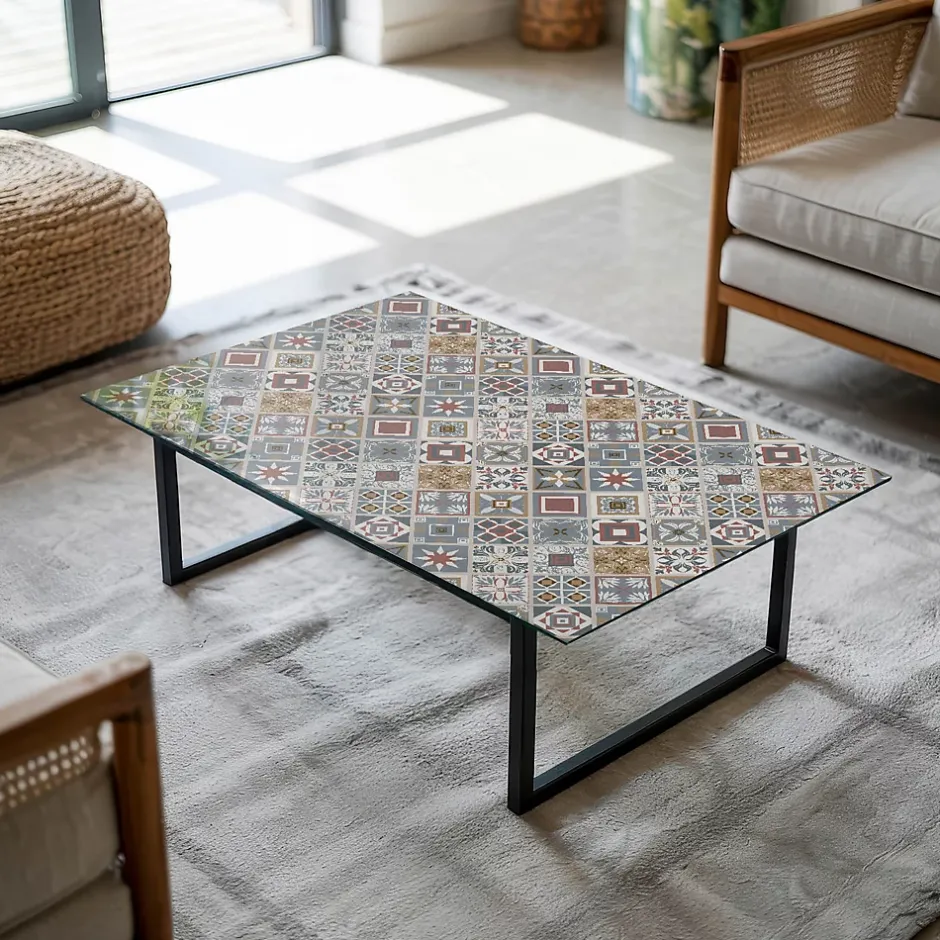 Wallfluent Dessus de table en verre trempé 100x70 cm Motif mosaïque avec ornements