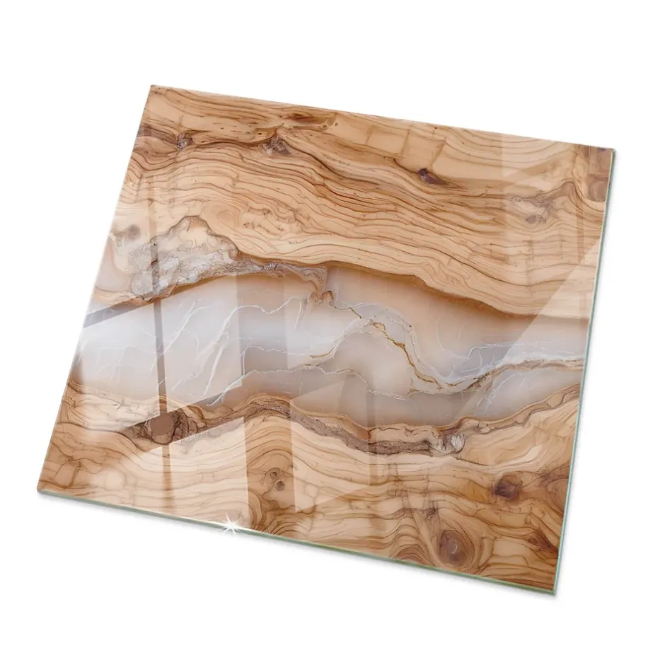 Dessus de table en verre trempé 50x50 cm Bois naturel avec résine-Wallfluent Online