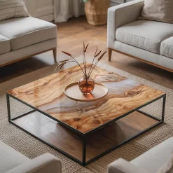 Dessus de table en verre trempé 50x50 cm Bois naturel avec résine-Wallfluent Online