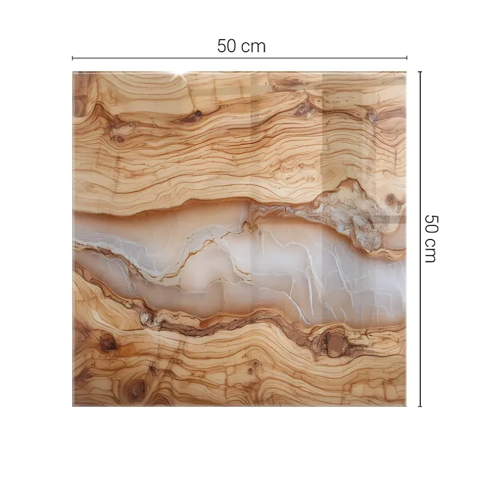 Dessus de table en verre trempé 50x50 cm Bois naturel avec résine-Wallfluent Online