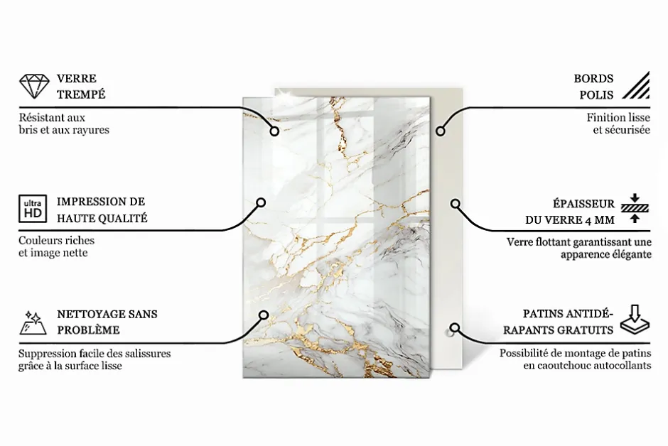 Dessus de table en verre trempé 120x80 cm Motif de marbre veiné-Wallfluent New