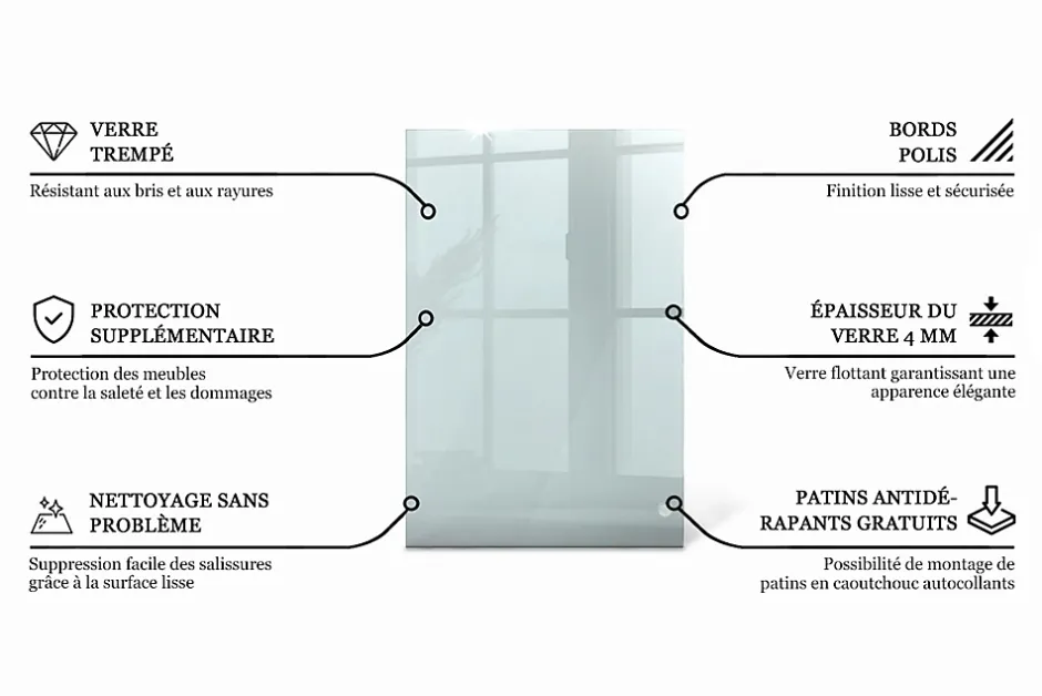 Dessus de table en verre trempé 120x80 cm Transparent-Wallfluent