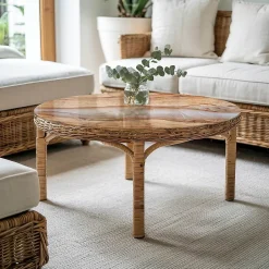 Dessus de table en verre trempé fi60 cm Bois naturel avec résine-Wallfluent Online