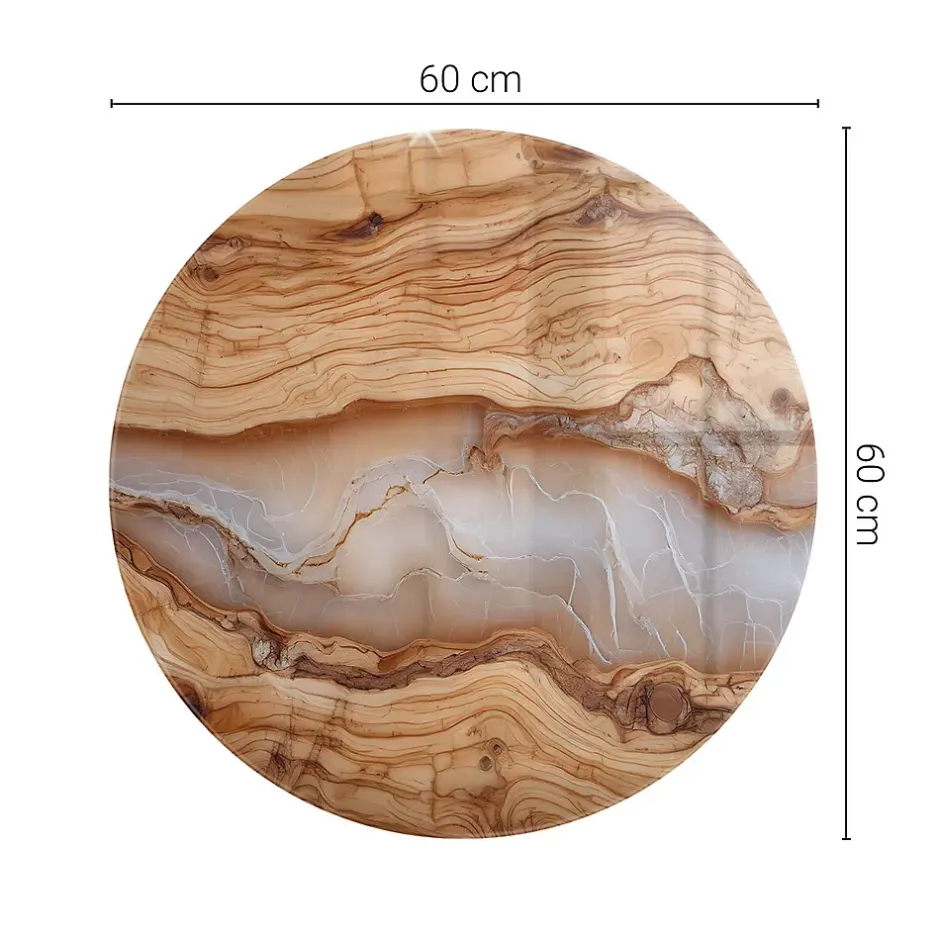 Dessus de table en verre trempé fi60 cm Bois naturel avec résine-Wallfluent Online