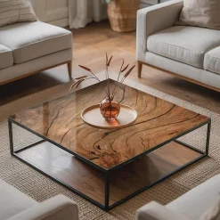 Wallfluent Dessus de table en verre trempé 50x50 cm Motif bois