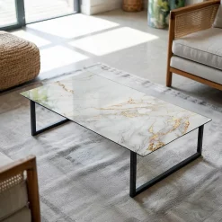 Wallfluent Dessus de table en verre trempé 120x60 cm Marbre élégant avec veines