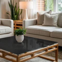 Wallfluent Dessus de table en verre trempé 60x60 cm Couleur noire lisse