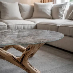 Wallfluent Dessus de table en verre trempé fi60 cm Motif naturel de marbre