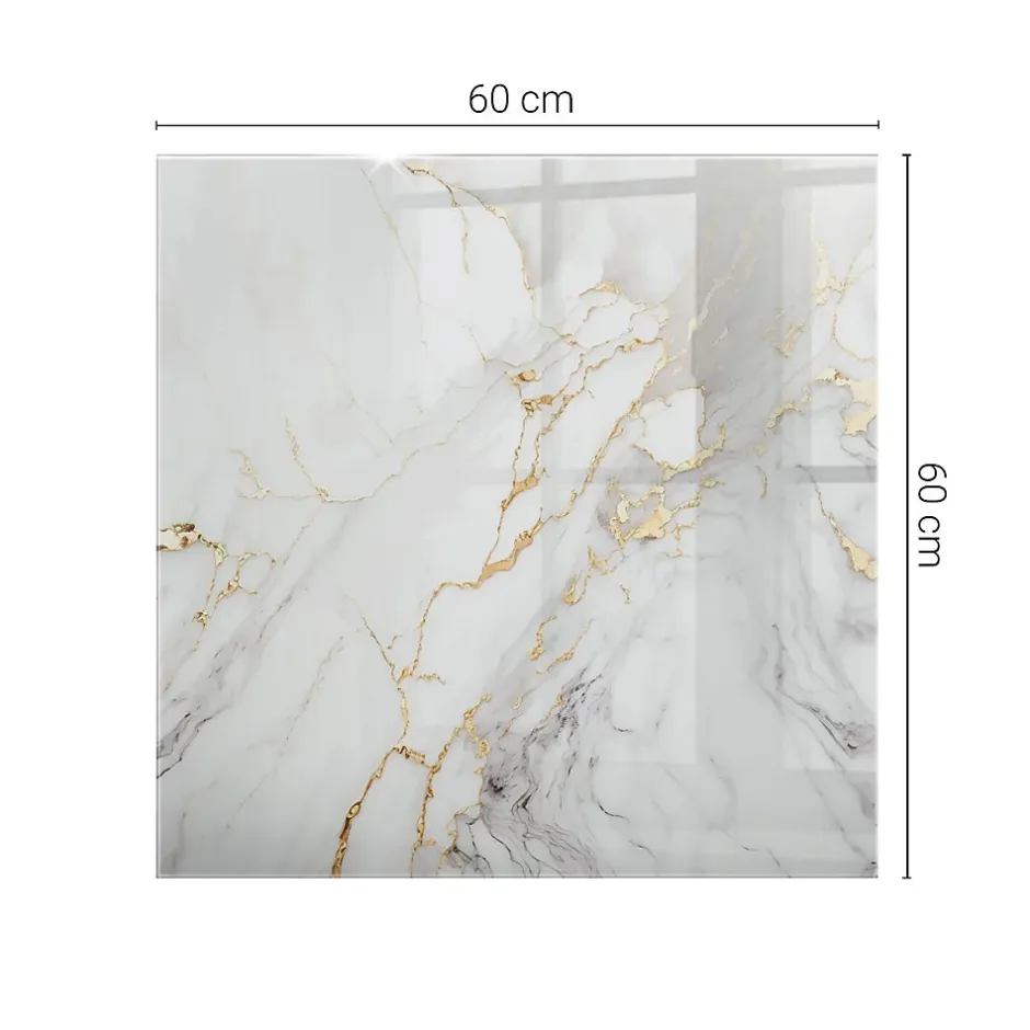 Dessus de table en verre trempé 60x60 cm Marbre élégant avec veines-Wallfluent New