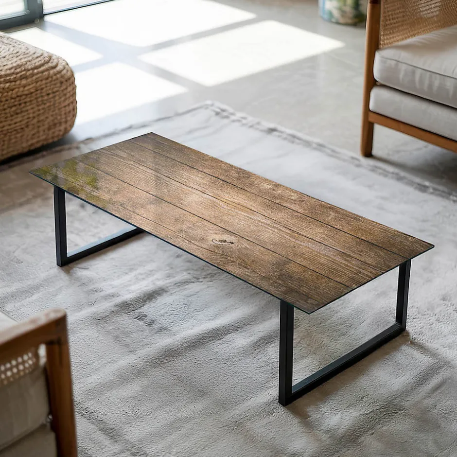 Dessus de table en verre trempé 125x50 cm Structure de planches en bois-Wallfluent Discount