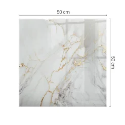 Wallfluent Dessus de table en verre trempé 50x50 cm Marbre élégant avec veines