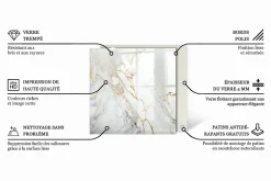 Wallfluent Dessus de table en verre trempé 50x50 cm Marbre élégant avec veines