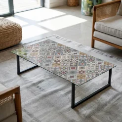 Wallfluent Dessus de table en verre trempé 120x60 cm Motif mosaïque avec ornements
