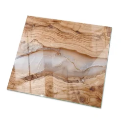 Wallfluent Dessus de table en verre trempé 60x60 cm Bois naturel avec résine