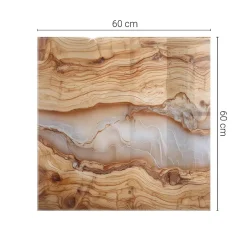 Wallfluent Dessus de table en verre trempé 60x60 cm Bois naturel avec résine