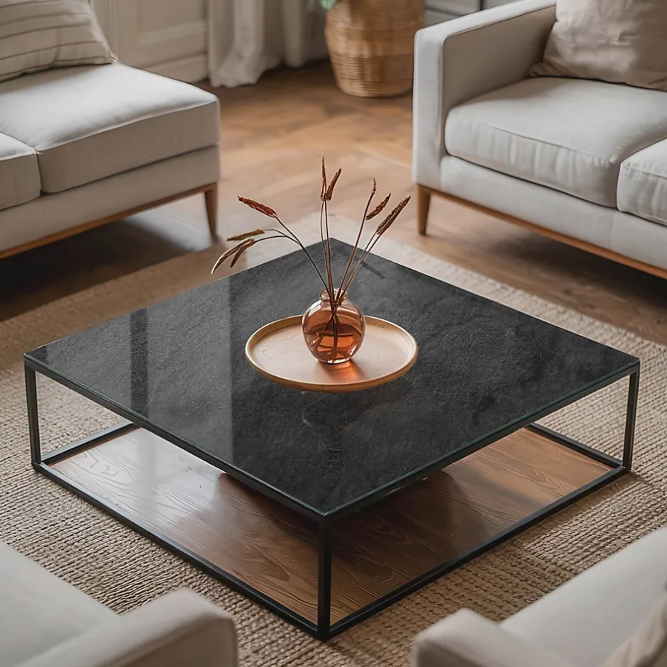 Dessus de table en verre trempé 60x60 cm Texture de pierre naturelle-Wallfluent Outlet