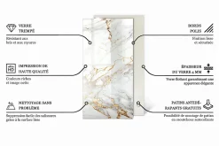 Wallfluent Dessus de table en verre trempé 100x50 cm Motif texturé de marbre