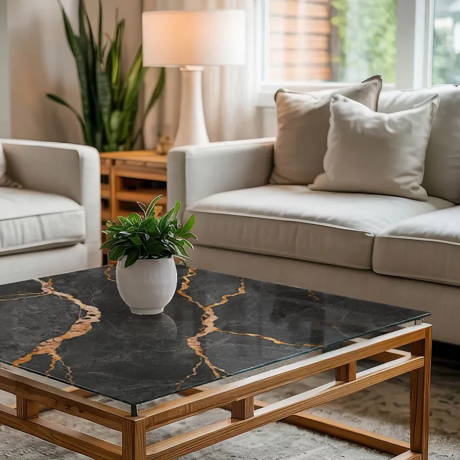 Dessus de table en verre trempé 50x50 cm Motif marbré avec veines-Wallfluent Sale