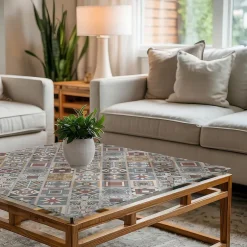 Dessus de table en verre trempé 60x60 cm Motif mosaïque avec ornements-Wallfluent Clearance