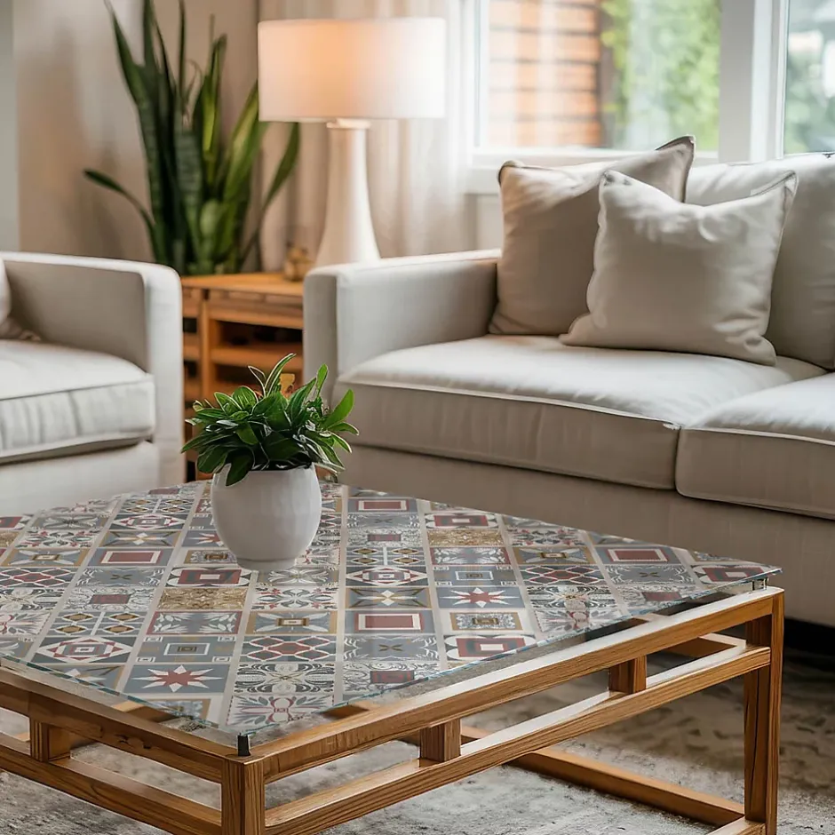 Dessus de table en verre trempé 60x60 cm Motif mosaïque avec ornements-Wallfluent Clearance